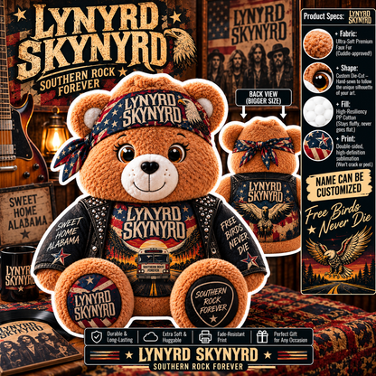 Lynyrd Skynyrd Custom Shaped Bear Pillow – Unique Gift for Classic Music Lovers