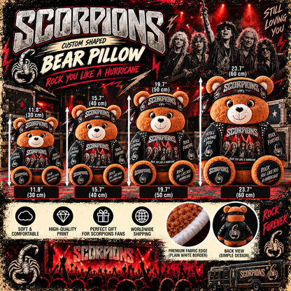 Scorpions Custom Shaped Bear Pillow – Unique Gift for Scorpions Fans & Classic Rock Lovers