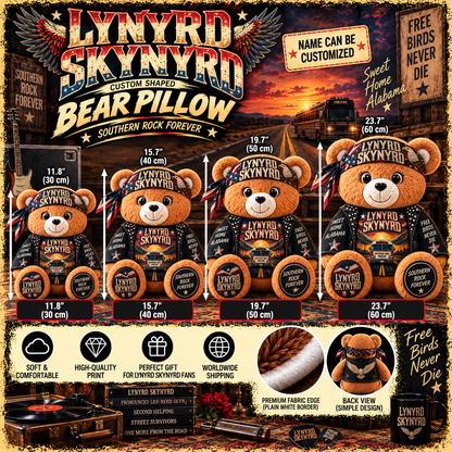Lynyrd Skynyrd Custom Shaped Bear Pillow – Unique Gift for Classic Music Lovers