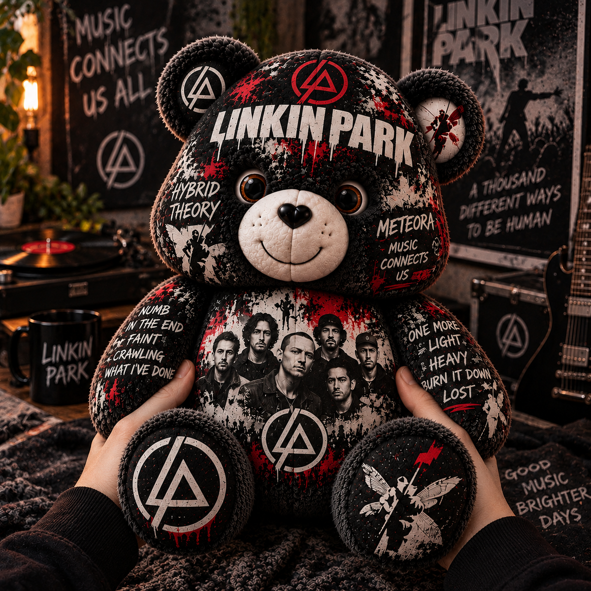 Linkin Park Bear Custom Shaped Pillow – Alternative Rock Music Fan Gift, Nu Metal Collectible