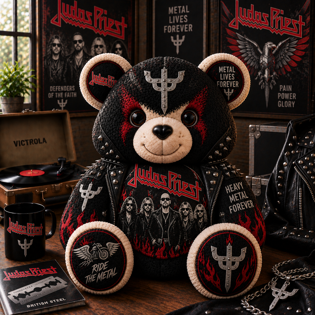 Judas Priest Heavy Metal Bear Custom Shaped Pillow – Metal Rock Music Fan Gift
