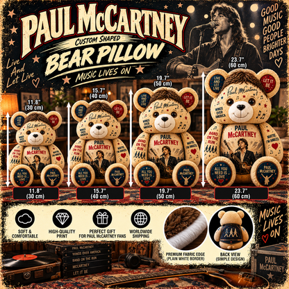 Paul McCartney Custom Shaped Bear Pillow – Unique Gift for Classic Music Lovers