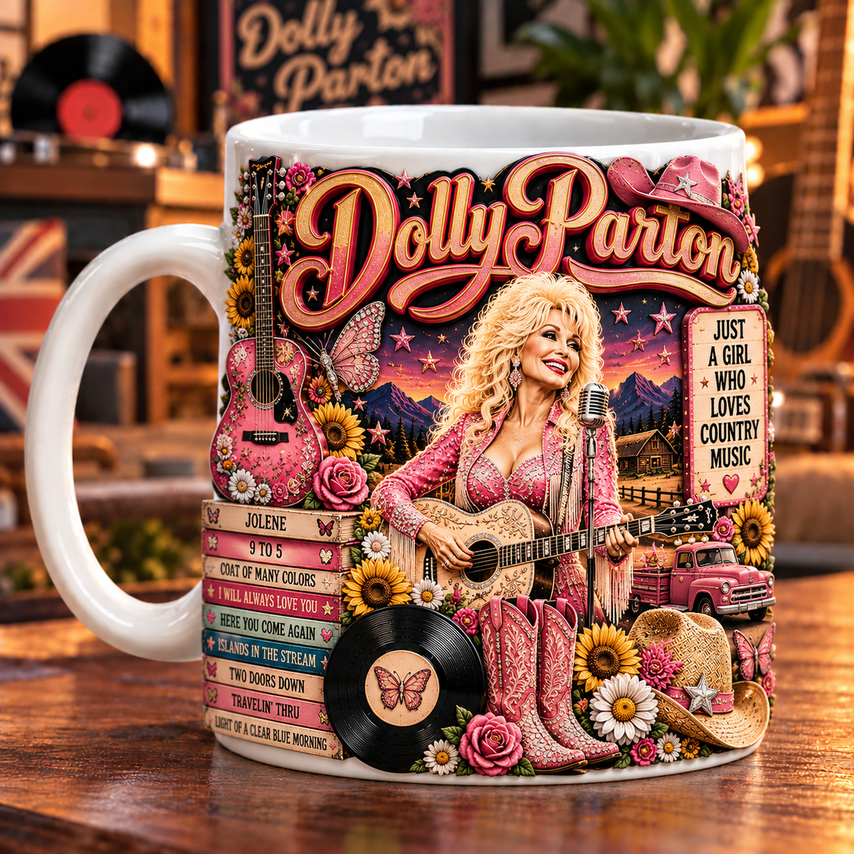 Dolly Parton Edge-to-Edge White Mug – Country Music Inspired Gift Featuring Jolen