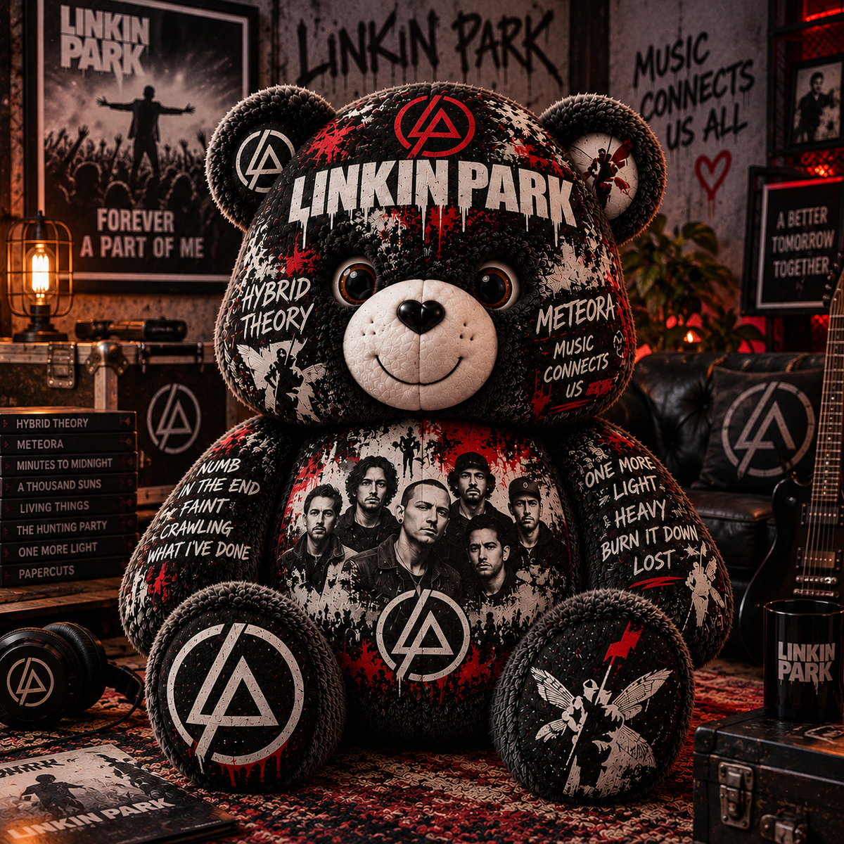 Linkin Park Bear Custom Shaped Pillow – Alternative Rock Music Fan Gift, Nu Metal Collectible