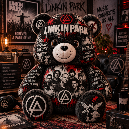 Linkin Park Bear Custom Shaped Pillow – Alternative Rock Music Fan Gift, Nu Metal Collectible