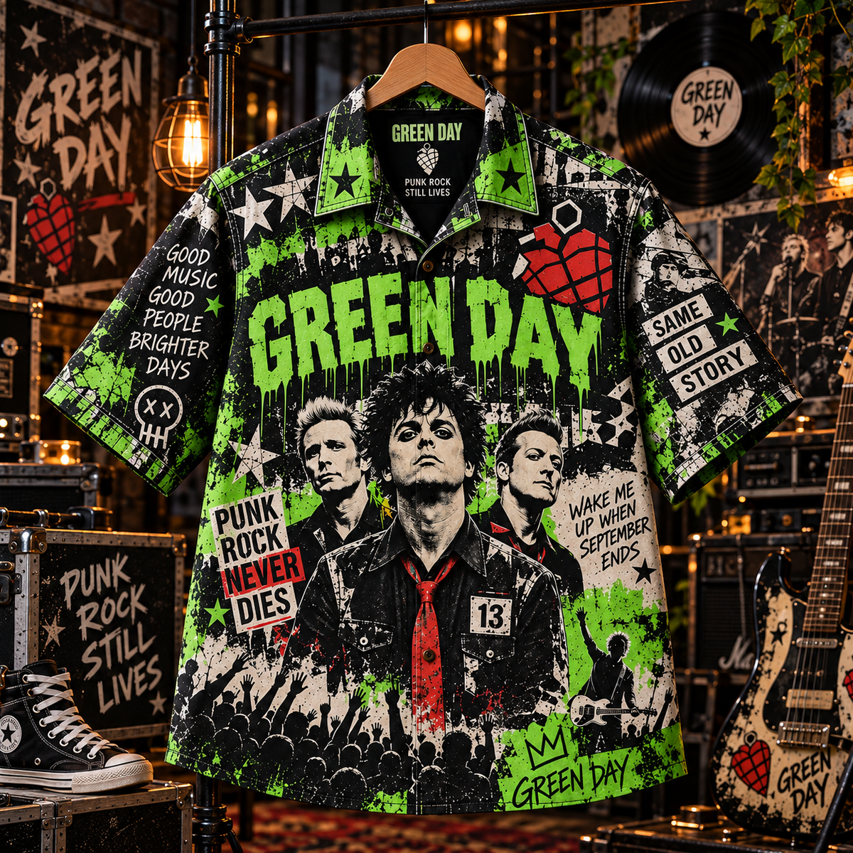 Green Day Hawaiian Shirt  - Vintage Music Fan Gift