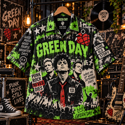 Green Day Hawaiian Shirt  - Vintage Music Fan Gift