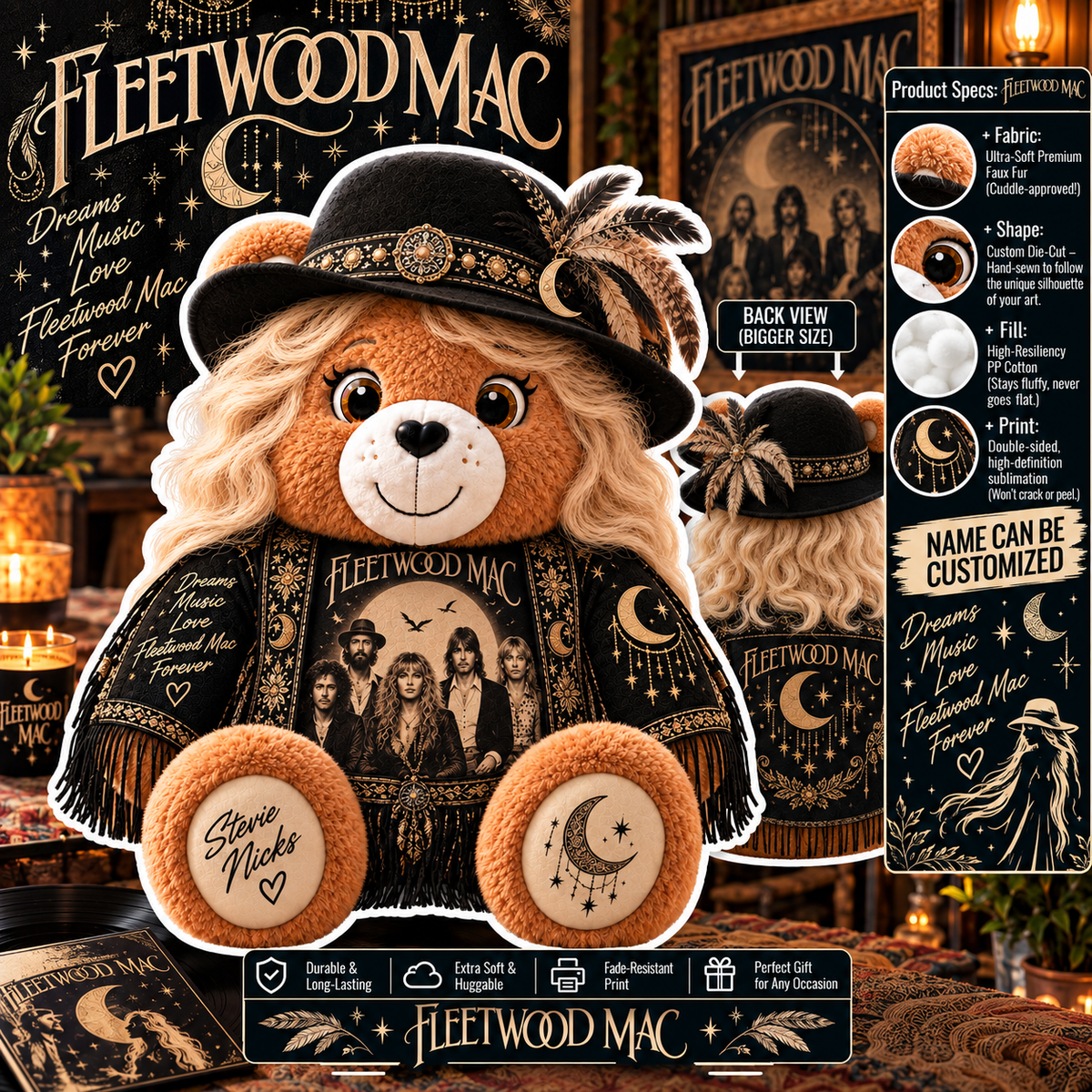 Fleetwood Mac Custom Shaped Bear Pillow – Classic Music Legend Gift