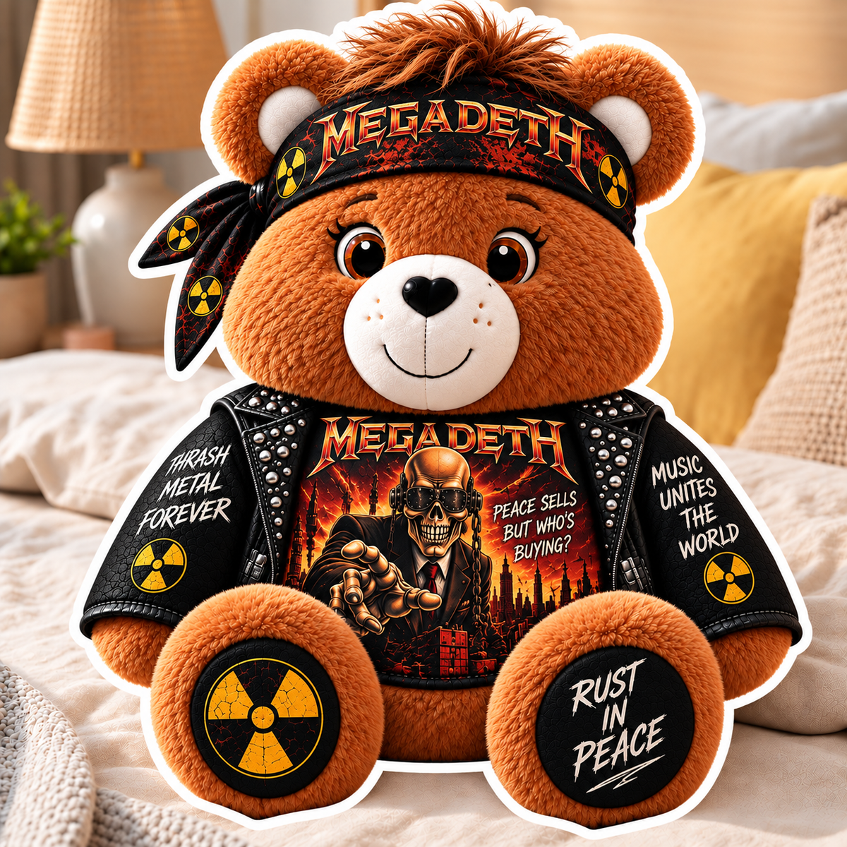 Megadeth Custom Shaped Bear Pillow – Unique Gift for Classic Music Lovers