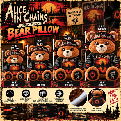 Alice in Chains Custom Shaped Bear Pillow – Unique Gift for Alice in Chains Fans & Grunge Rock Lovers