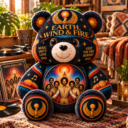 Earth, Wind & Fire Custom Shaped Bear Pillow – Unique Gift for Classic Music Lovers