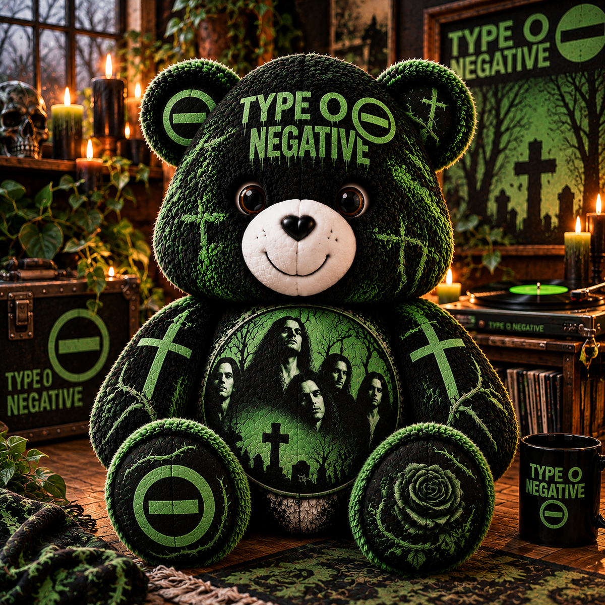 Type O Negative Custom Shaped Bear Pillow – Unique Gift for Classic Music Lovers