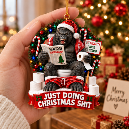 Christmas Chaos Gorilla Funny Ornament