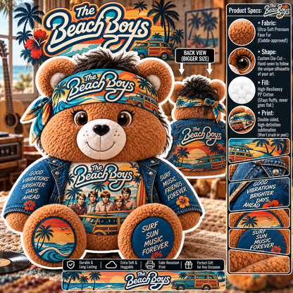 The Beach Boys Custom Shaped Bear Pillow – Unique Gift for Classic Music Lovers