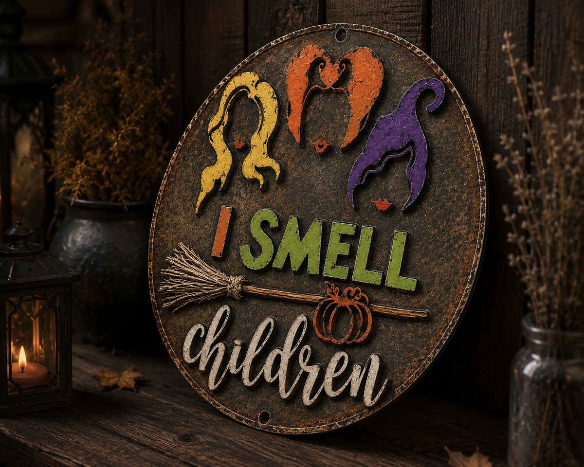 I Smell Children Metal Sign, Funny Witch Halloween Sign, Spooky Witch Wall Decor, Halloween Witch Lover Gift