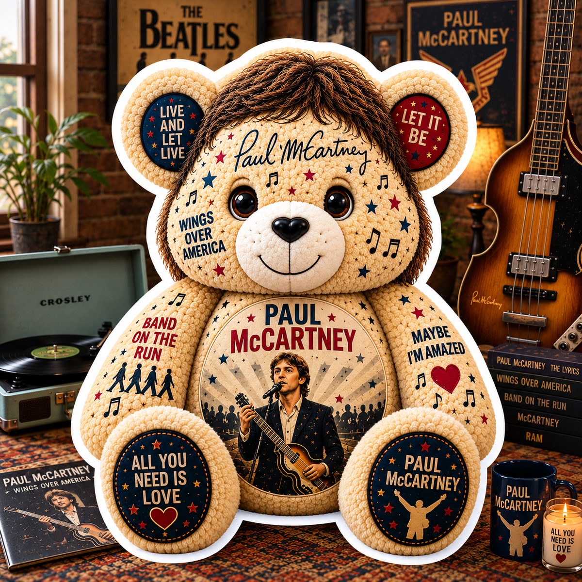 Paul McCartney Custom Shaped Bear Pillow – Unique Gift for Classic Music Lovers