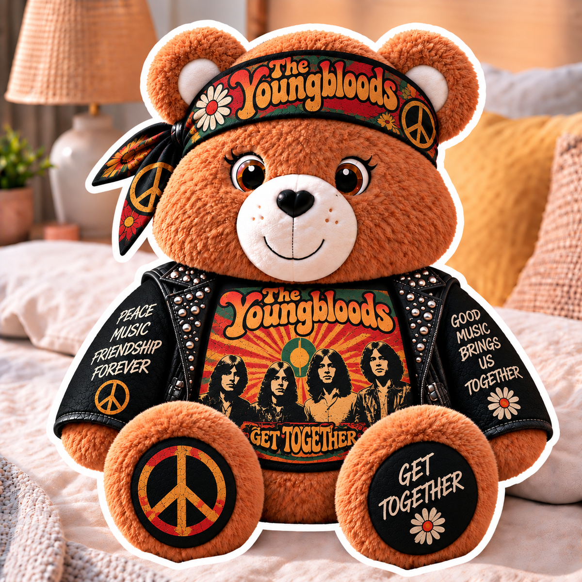 The Youngbloods Custom Shaped Bear Pillow – Unique Gift for Classic Music Lovers