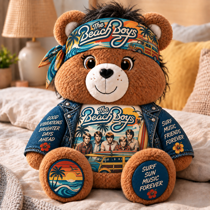 The Beach Boys Custom Shaped Bear Pillow – Unique Gift for Classic Music Lovers