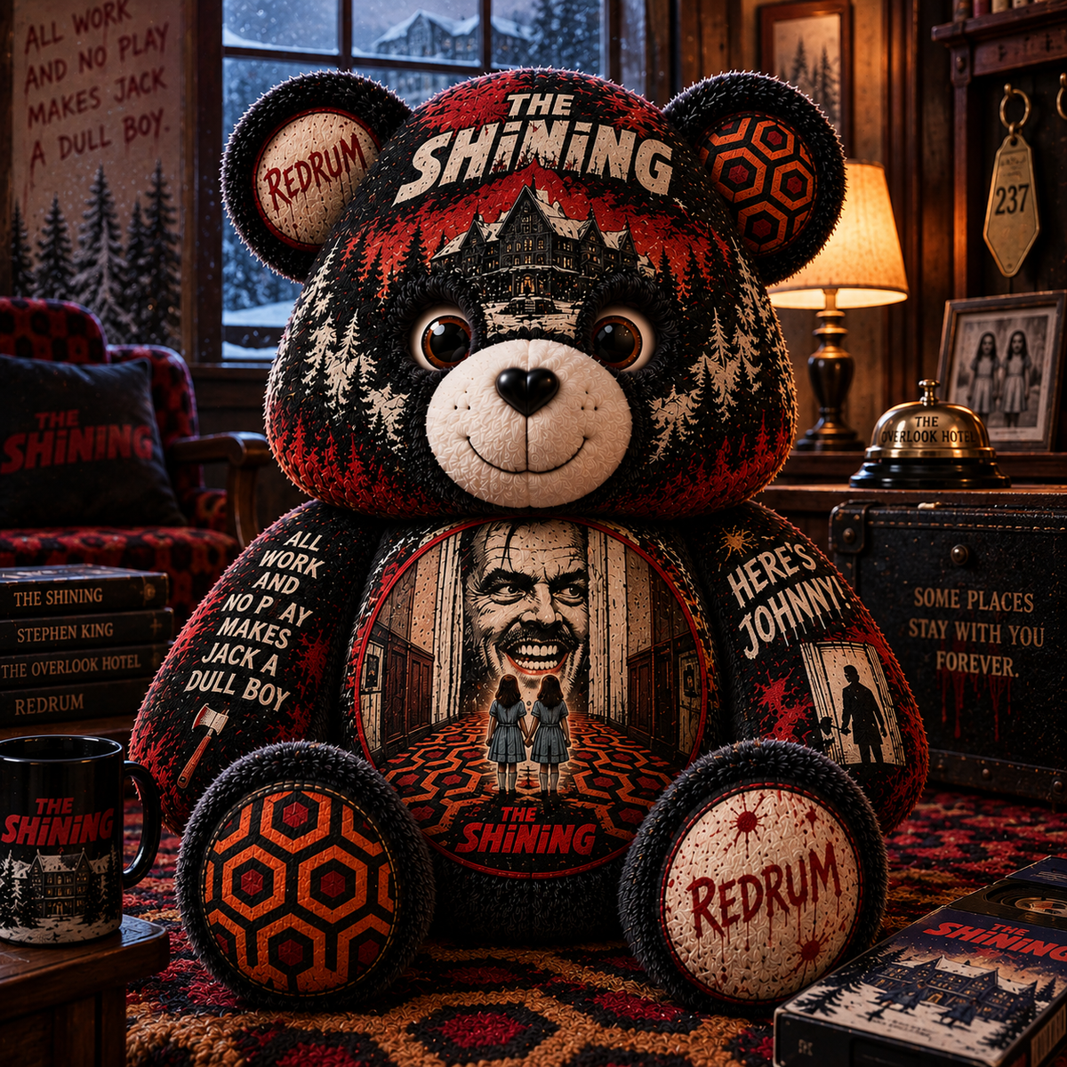 The Shining Bear Custom Shaped Pillow – REDRUM Horror Movie Fan Gift, Overlook Hotel Collectible