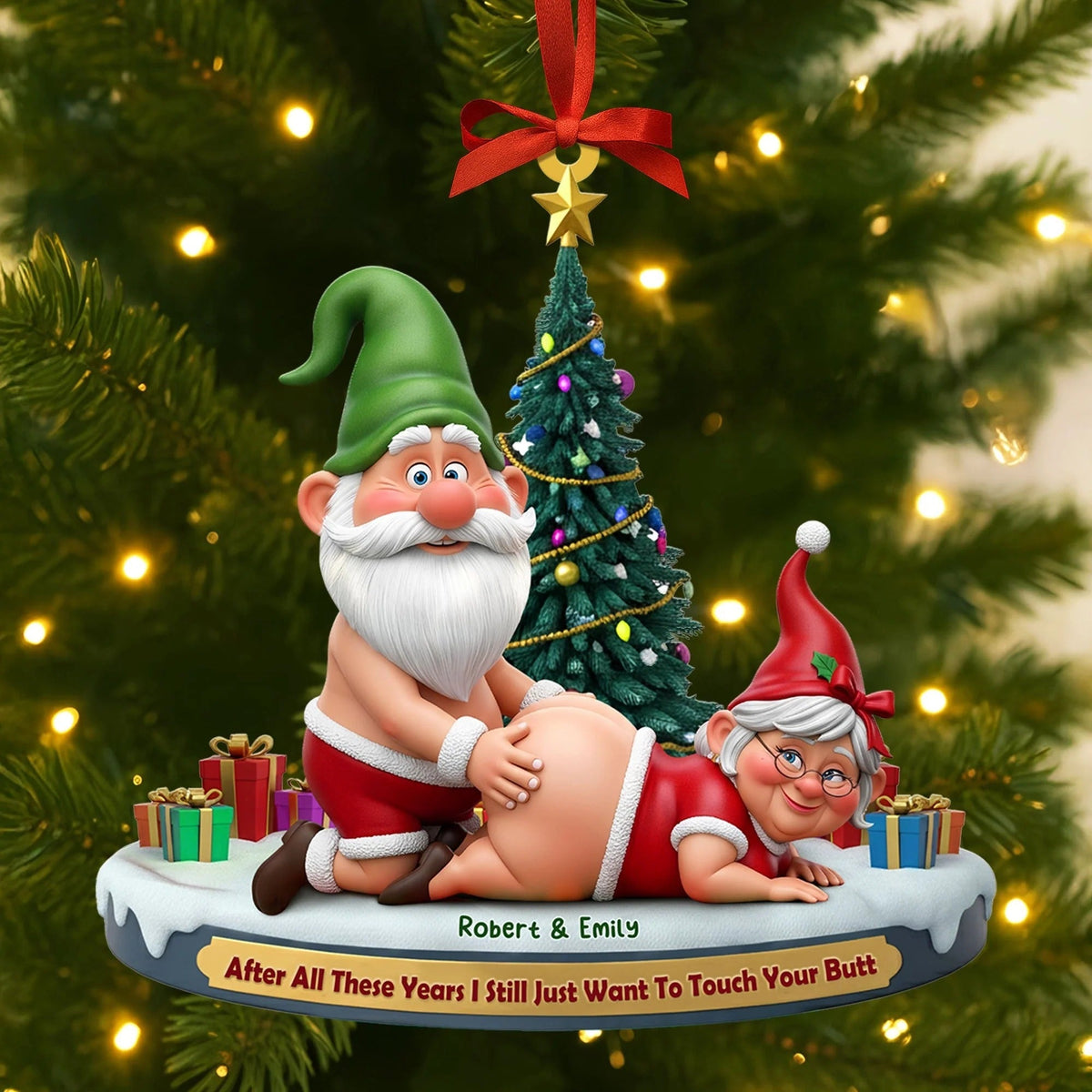 Naughty Old Gnome Couple - Personalized Gifts For Couple Ornament