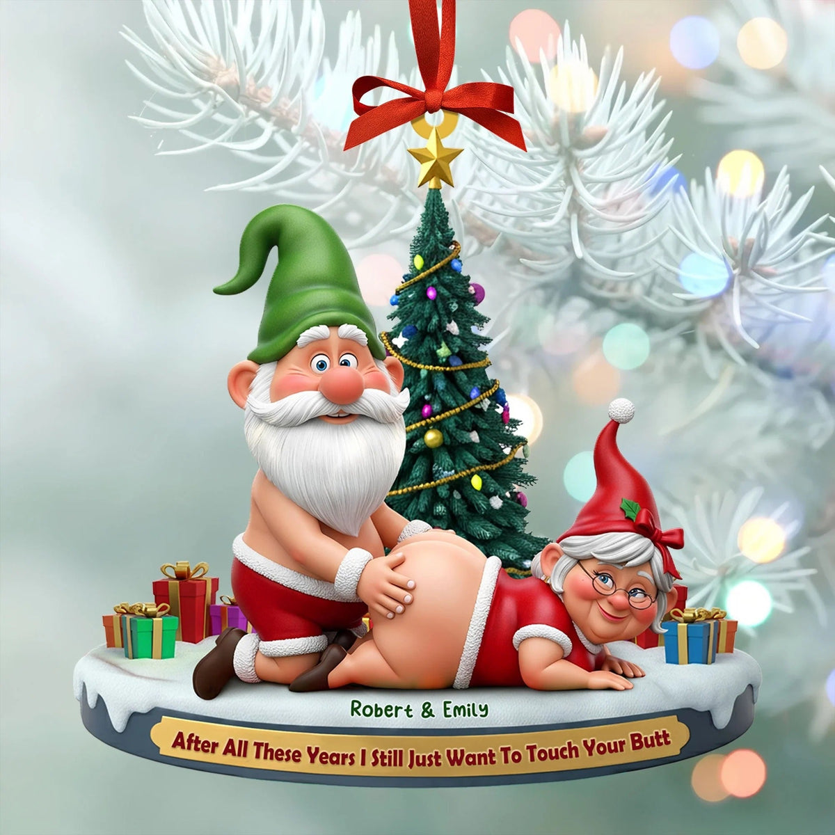 Naughty Old Gnome Couple - Personalized Gifts For Couple Ornament