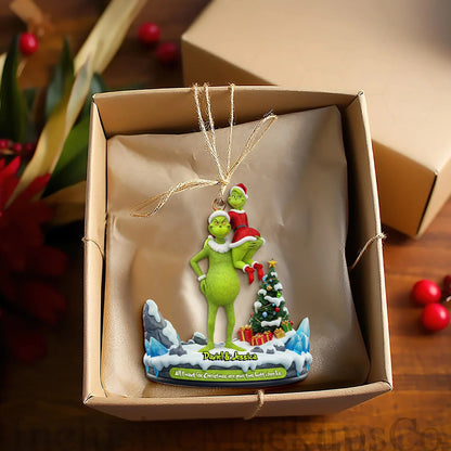 Hugging Green Monster Couple - Personalized Couple Ornament