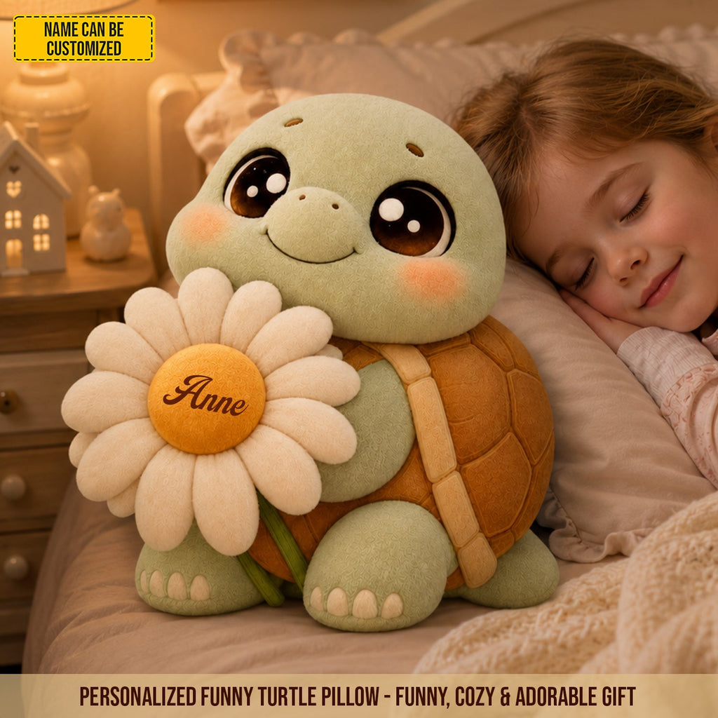 Daisy Dreams Turtle - Personalized Custom Shaped Pillow