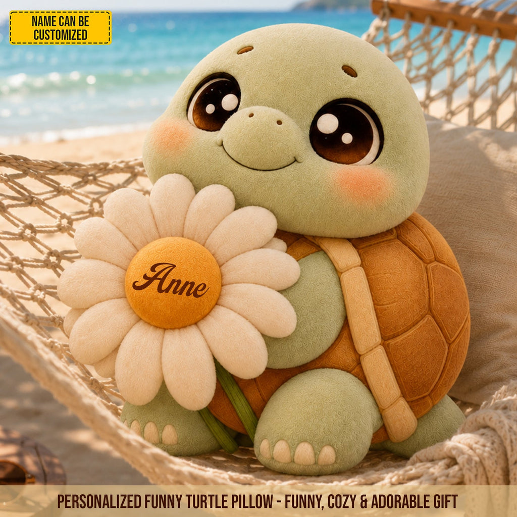 Daisy Dreams Turtle - Personalized Custom Shaped Pillow