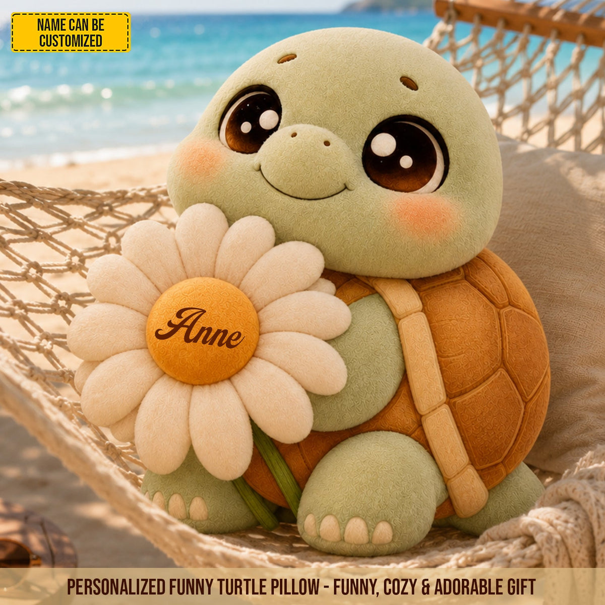 Daisy Dreams Turtle - Personalized Custom Shaped Pillow