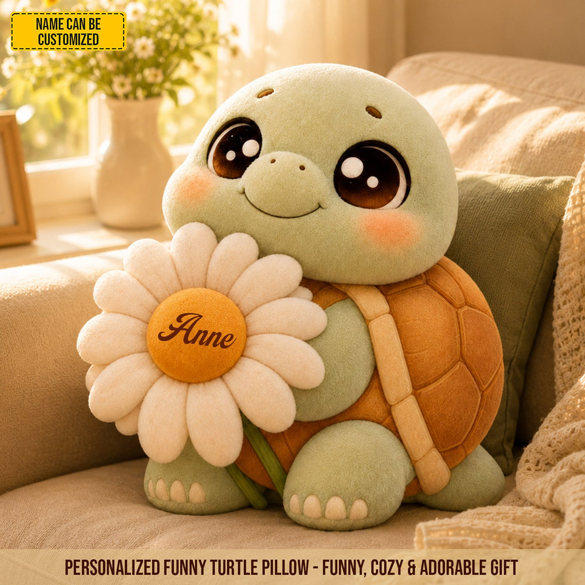 Daisy Dreams Turtle - Personalized Custom Shaped Pillow