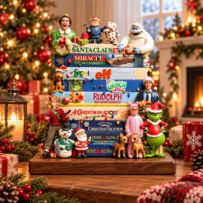 Classic Christmas Movies Collection Stack Wooden Block