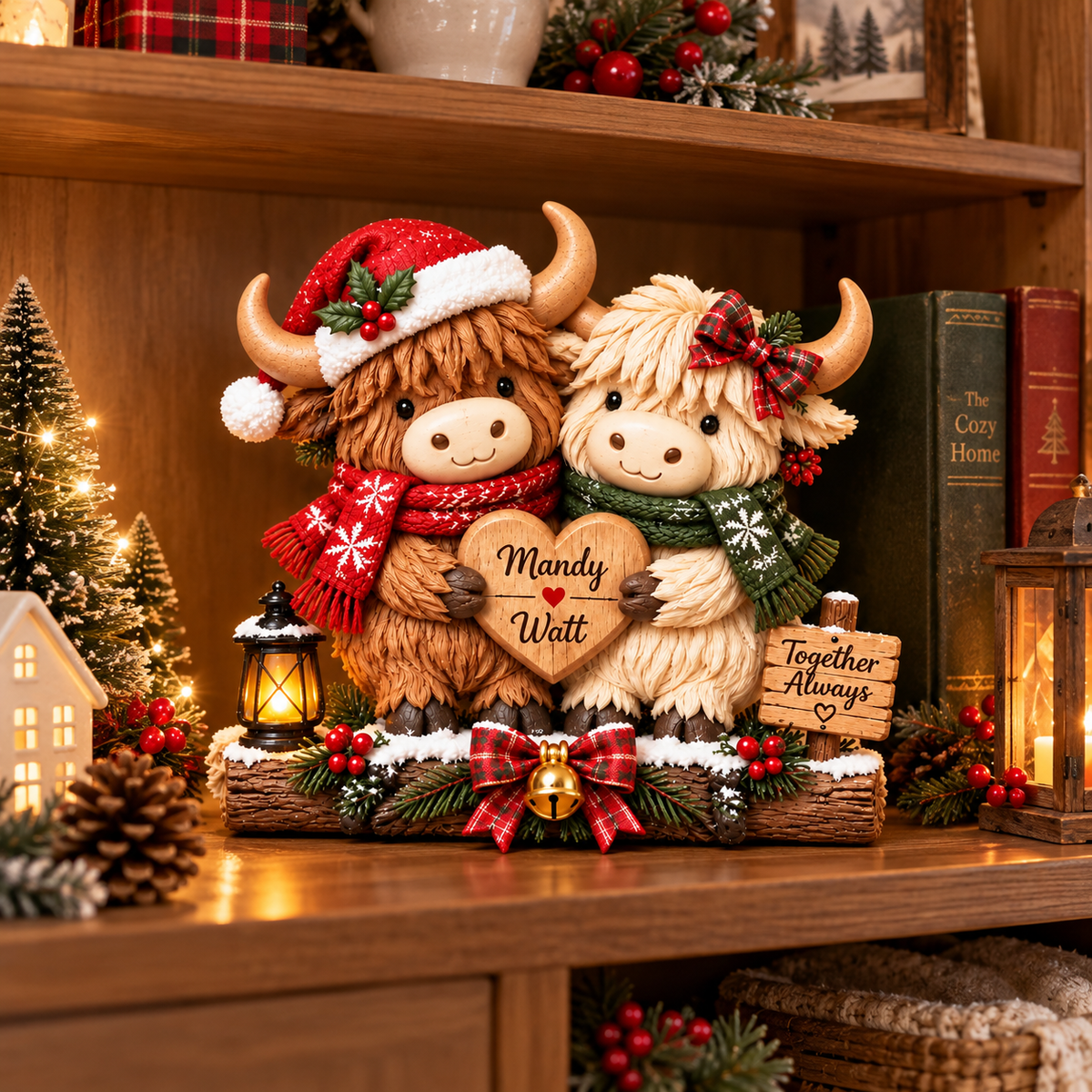 Personalized Highland Cow Couple Christmas Wooden Block