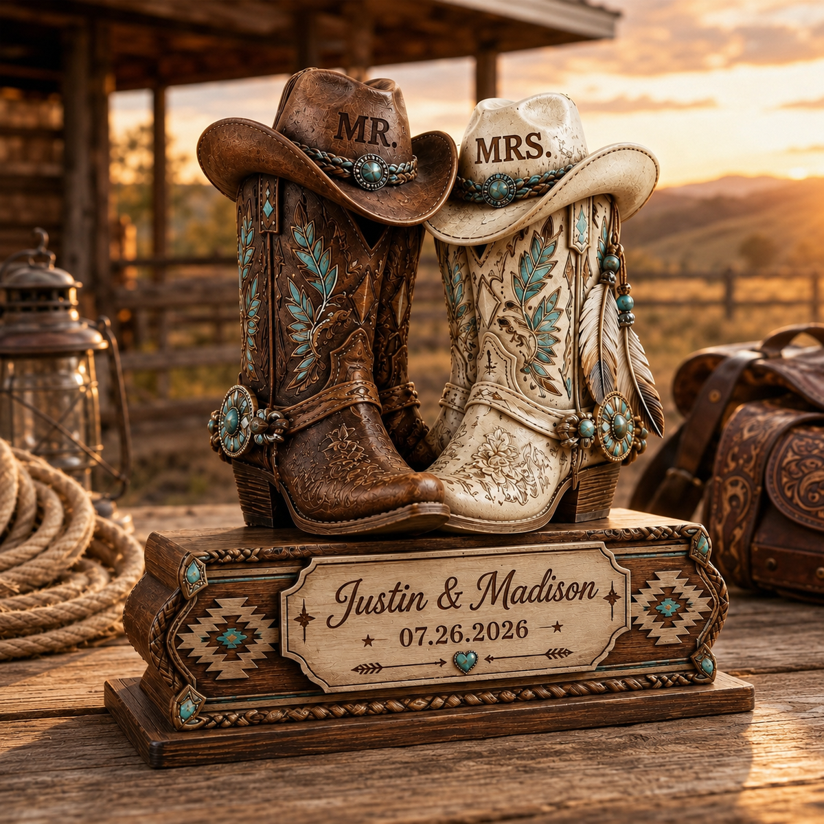 Personalized Cowboy Boots Wedding Plaque, Custom Mr & Mrs Western Couple Table Decor, Anniversary Keepsake Gift