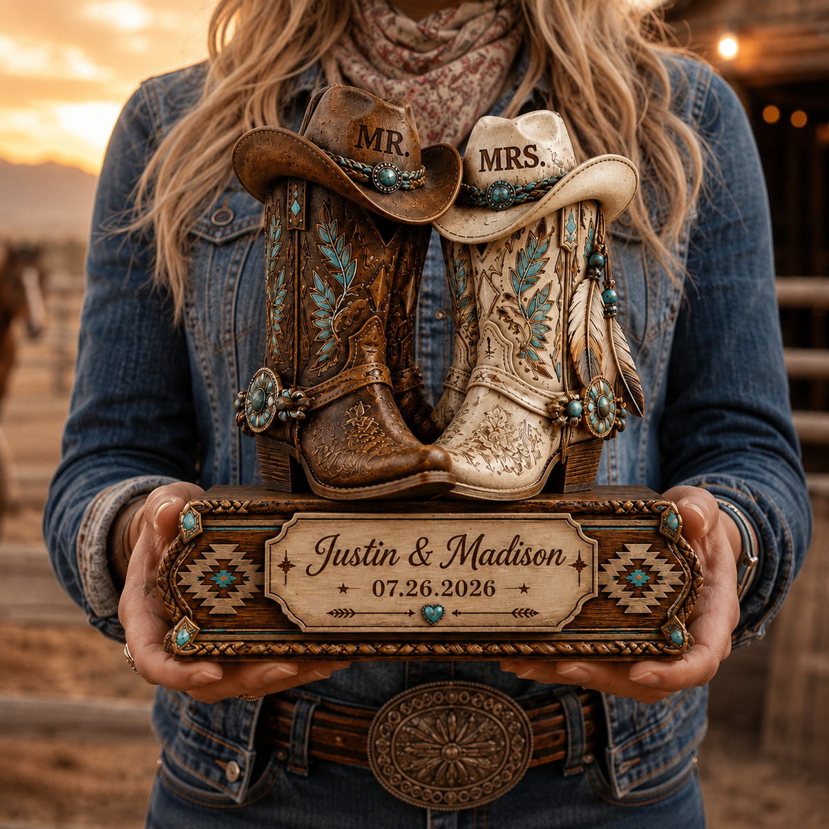 Personalized Cowboy Boots Wedding Plaque, Custom Mr & Mrs Western Couple Table Decor, Anniversary Keepsake Gift