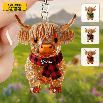 Personalized Sparkle Highland Cow Keychain