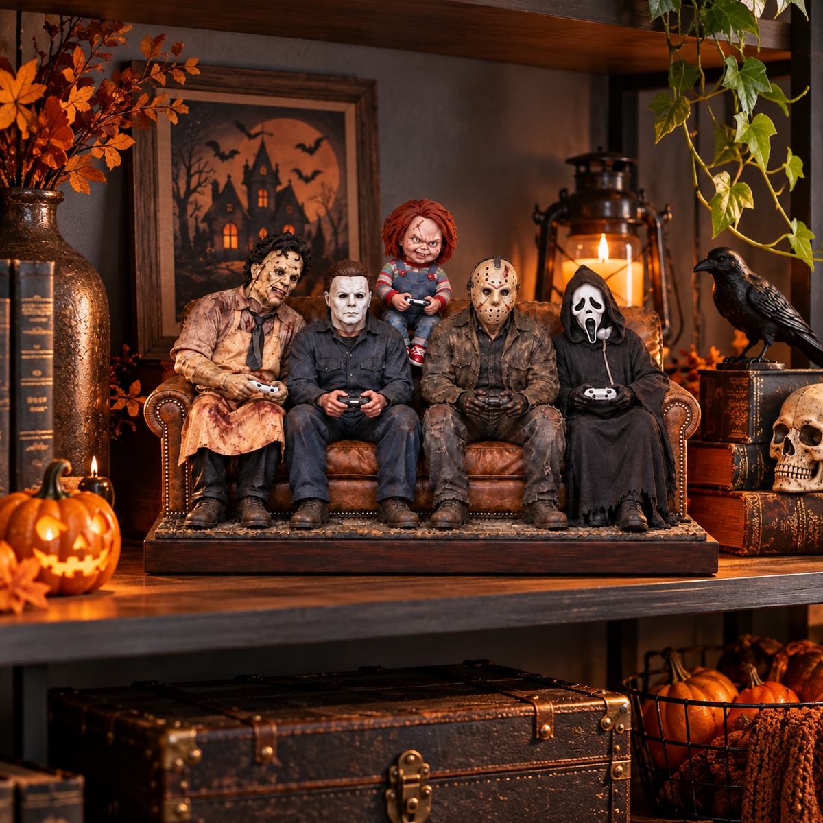 Horror Movie Killers Wooden Block Sign, Spooky Halloween Gaming Characters Wood Decor