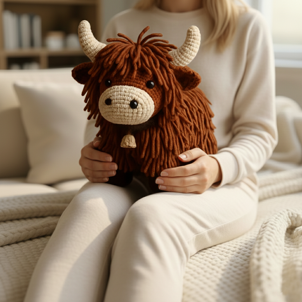 Cuddly Highland Cow Shaped Pillow