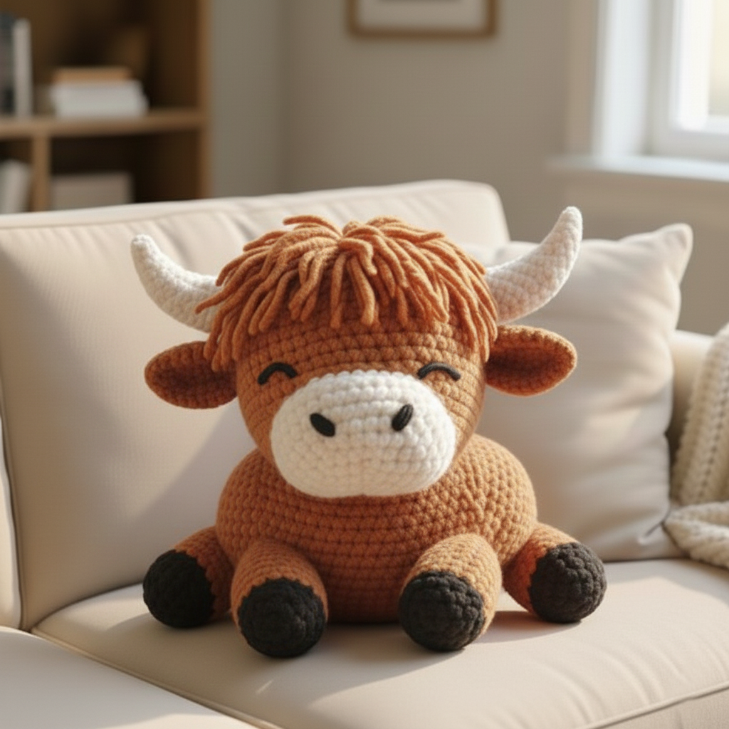 Snuggly Highland Cow Shaped Pillow
