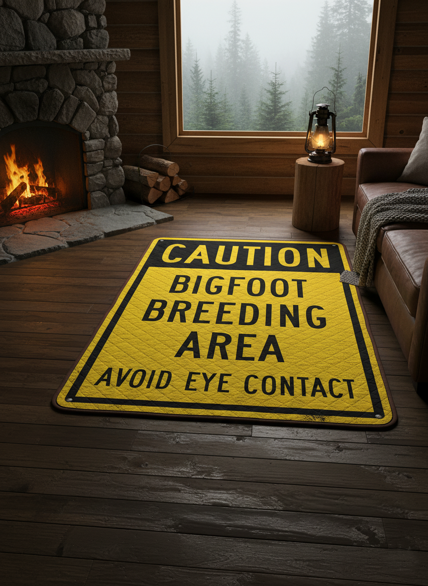 Funny Bigfoot Warning Area Rug