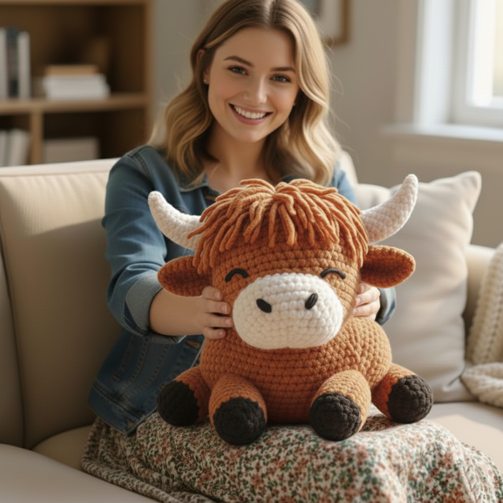 Snuggly Highland Cow Shaped Pillow