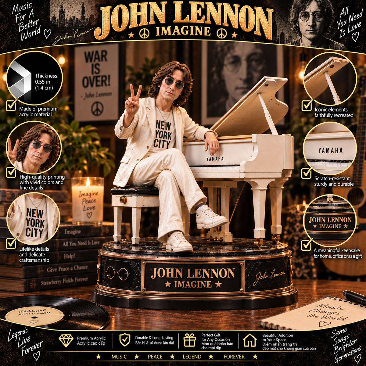 John Lennon Imagine – Collectible Acrylic Plaque Table Decor