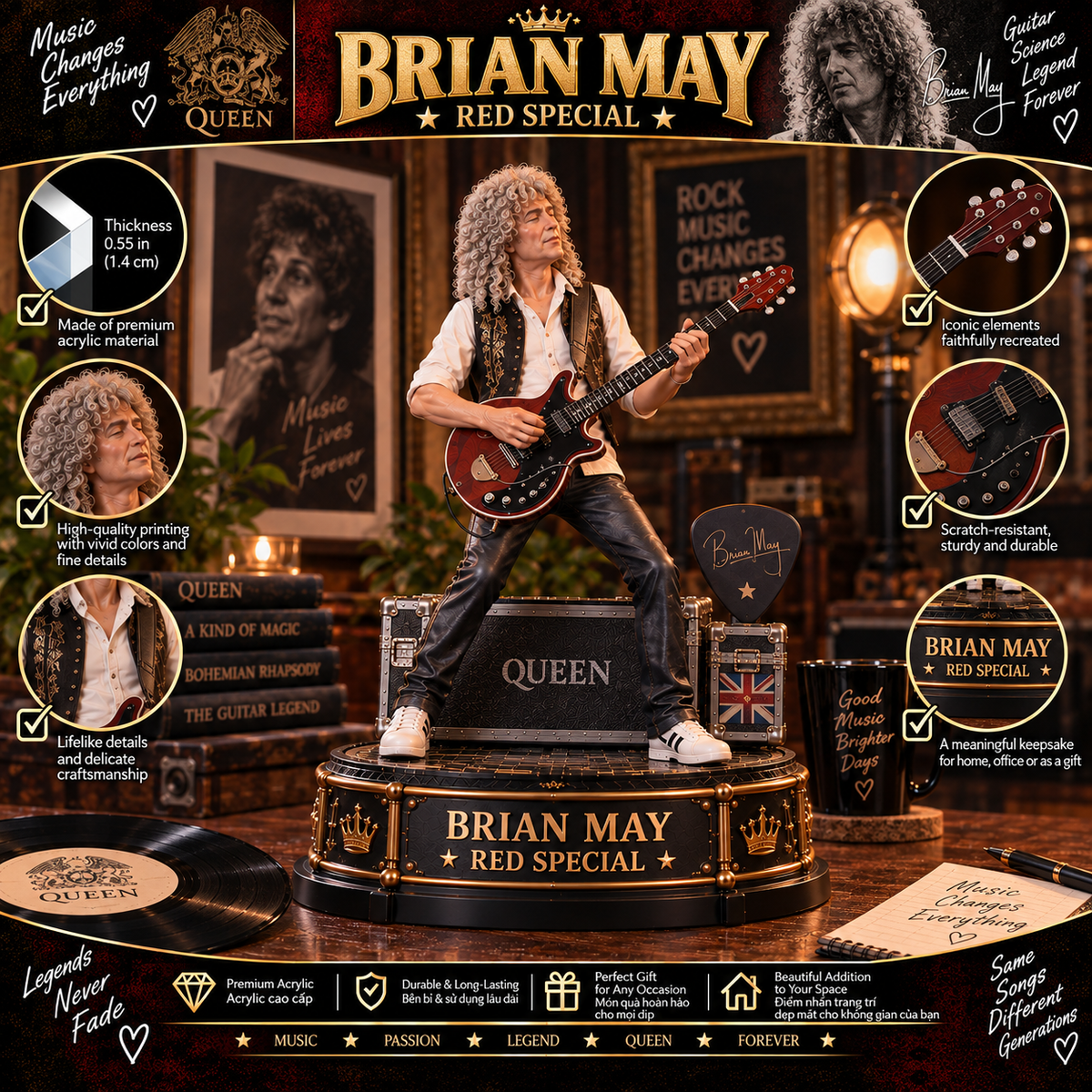 Brian May Red Special – Collectible Acrylic Plaque Table Decor