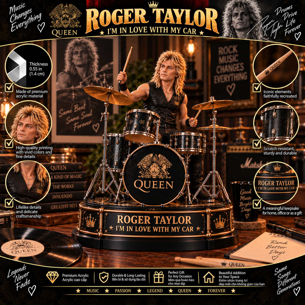 Roger Taylor I’m in Love with My Car – Collectible Acrylic Plaque Table Decor