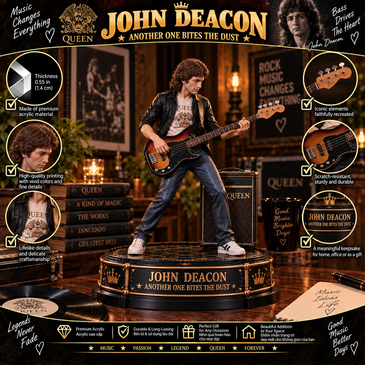 John Deacon Another One Bites the Dust – Collectible Acrylic Plaque Table Decor