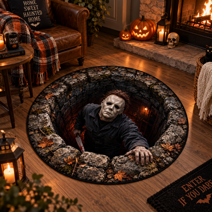 Michael Myers Coming for You Round Mat – Scary Halloween Horror Rug