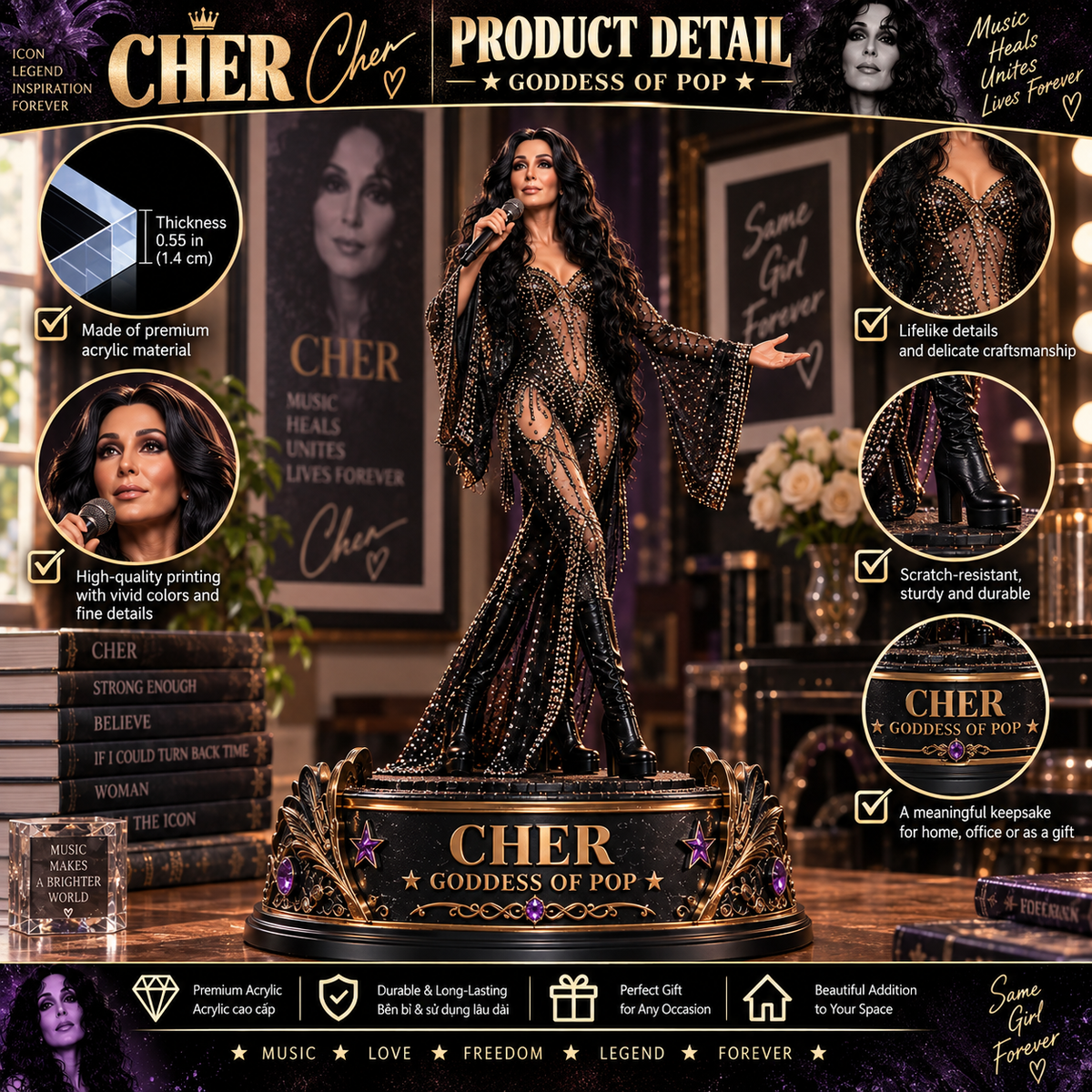 Cher Goddess of Pop – Collectible Acrylic Plaque Table Decor