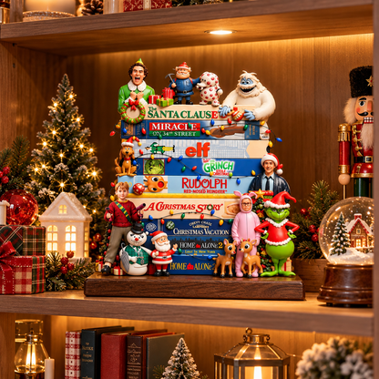 Classic Christmas Movies Collection Stack Wooden Block