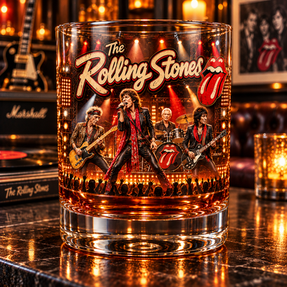 The Rolling Stones Rock Band Whiskey Glass, Classic Rock Music Lowball Glass
