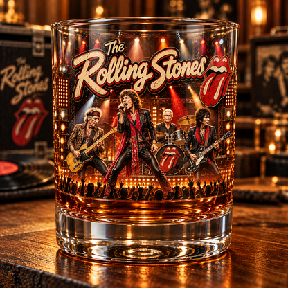 The Rolling Stones Rock Band Whiskey Glass, Classic Rock Music Lowball Glass