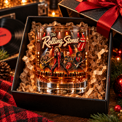 The Rolling Stones Rock Band Whiskey Glass, Classic Rock Music Lowball Glass